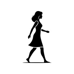 Elegant woman walking forward in a dress silhouette isolated on white background