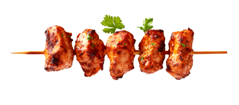Spicy Chicken Tikka Skewers Ready for Grilling and Serving Isolate on Transparent Background, cutout, png
