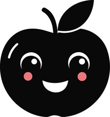Apple smiling cheerfully with rosy cheeks silhouette black icon