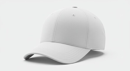 Fototapeta premium Clean White Baseball Cap Mockup on White Backdrop for Design Insertion and Product Display with a Modern and Minimalist Aesthetic