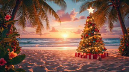Christmas tree on a tropical beach