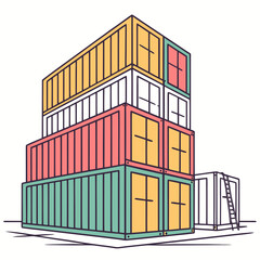 Stacked colorful shipping containers in a modern flat design illustration style