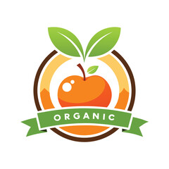 Vibrant organic food store logo featuring a healthy assortment of fresh fruits and vegetables