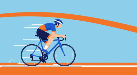 Fototapeta premium Dynamic Cyclist in Bold Colors Pursuing a Goal on a Sleek Bicycle