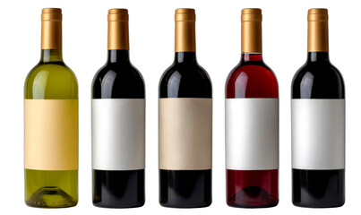 Set of Wine Bottles with Various Labels Isolate on Transparent Background, cutout, png
