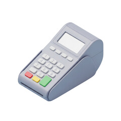 Isometric 3D pastel gray card swipe POS machine with keypad and slot in toy like smooth rounded style isolated on white