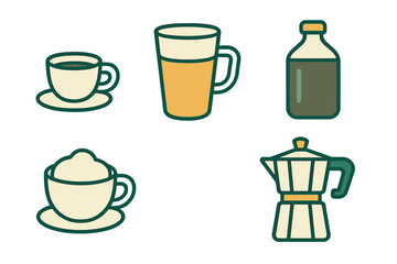 Obraz premium Coffee making essentials and various beverages displayed in a simple layout for a cozy kitchen setting