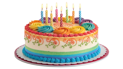 birthday cake with candles White Background 