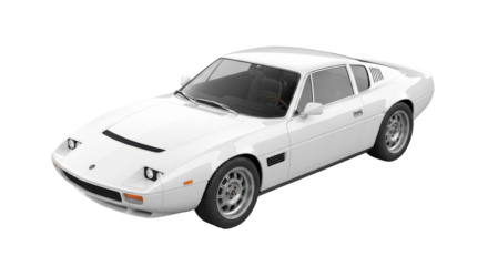 Isolated 1970s exotic sports car, vintage vehicle, classic Italian automobile beauty, style