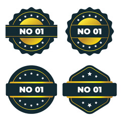 Gold and Dark Blue Number One Badges. Vector Award Seal Designs