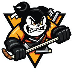 Obraz premium Strong penguin with hockey stick, tough arctic bird winter athlete