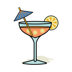 Orange cocktail with citrus slices and umbrella drink beverage