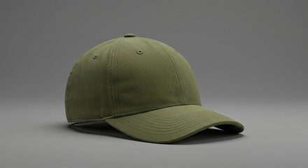 Fototapeta premium Olive Green Baseball Cap Mockup on Neutral Background, Suitable for Sports or Casual Wear Branding and Promotional Use, Minimalist Design