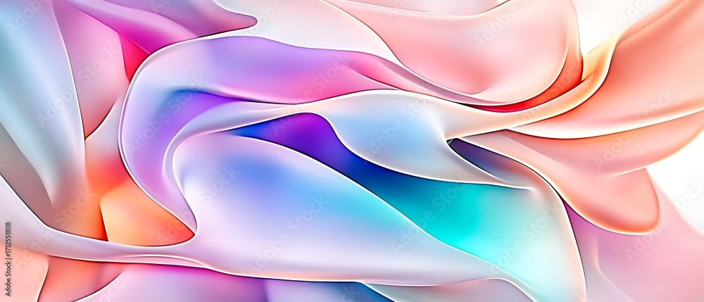 Poster soft colorful silk fabric texture with smooth waves and gradients in pastel shades for abstract back