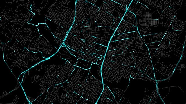 Urban Traffic Flow Map Simulation in Austin, Texas, GPS Smart city route Transportation