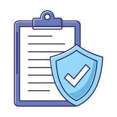Blue clipboard with document and protective shield icon protection security © fazlay907