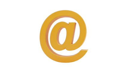 Isolated conceptual rendering of the at sign in gold finish for email, business, internet ideas