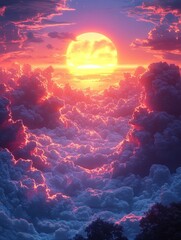 Golden Sunset Over Clouds Pink and Purple Hues Dreamy Sky