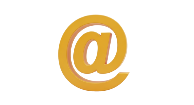 Isolated conceptual rendering of the at sign in gold finish for email, business, internet ideas