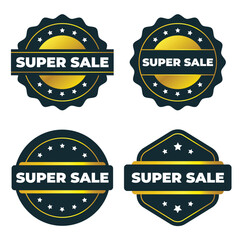 Super Sale. Gold and Dark Blue Promotional Badges