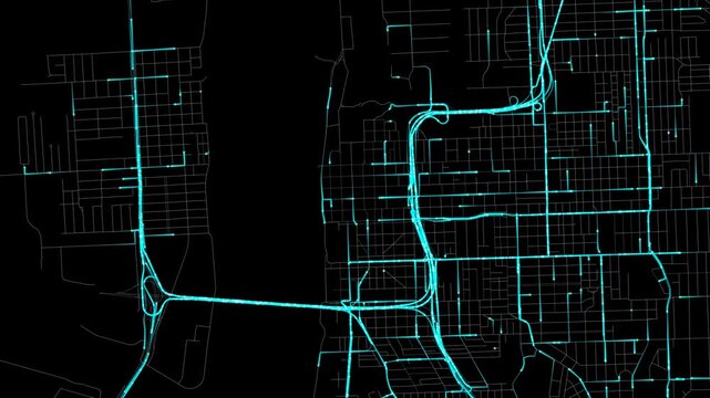 Urban Traffic Flow Map Simulation in Baton Rouge, Louisiana, GPS Smart city route Transportation