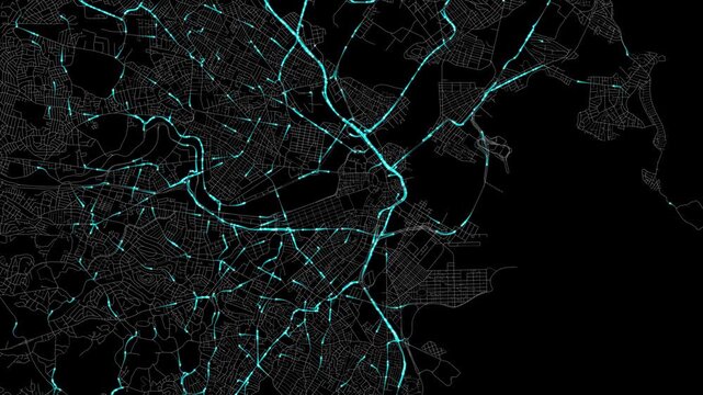 Urban Traffic Flow Map Simulation in Boston, Massachusetts, GPS Smart city route Transportation