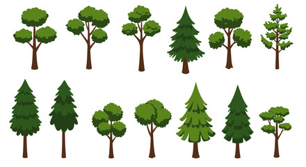Fototapeta premium Collection of stylized cartoon trees with various shapes and sizes