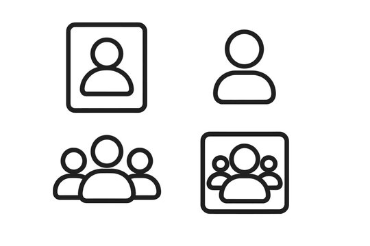 Minimalistic contact and group management icons for web app design. User profile symbol set. People, team, community pictogram. Vector line art for UI UX interface.