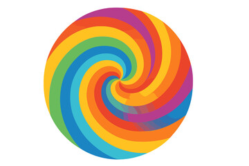 Psychedelic rainbow swirl background. 60s and 70s style groovy hippie abstract vector illustration. Colorful twist vortex pattern. Retro circular hypnotic design element.