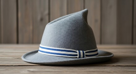 Gray Fedora with Striped Band.