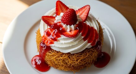 Delicious Strawberry Dessert with Whipped Cream and Toppings.