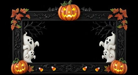 Halloween frame with pumpkins ghosts and candy corn.