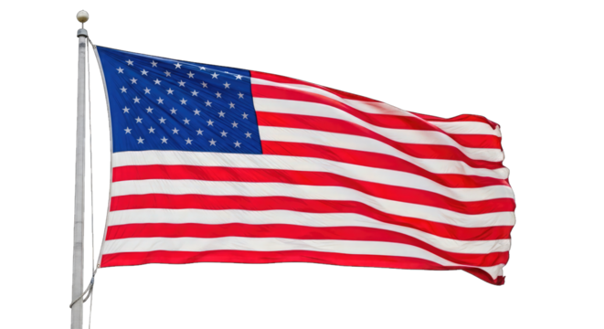 American Flag Waving on Pole Against Black Background Keywords: american flag, usa, united isolated on a transparent background