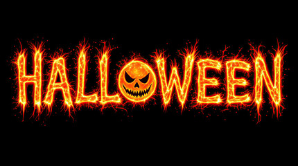 Halloween en lettres de feu avec citrouille démoniaque