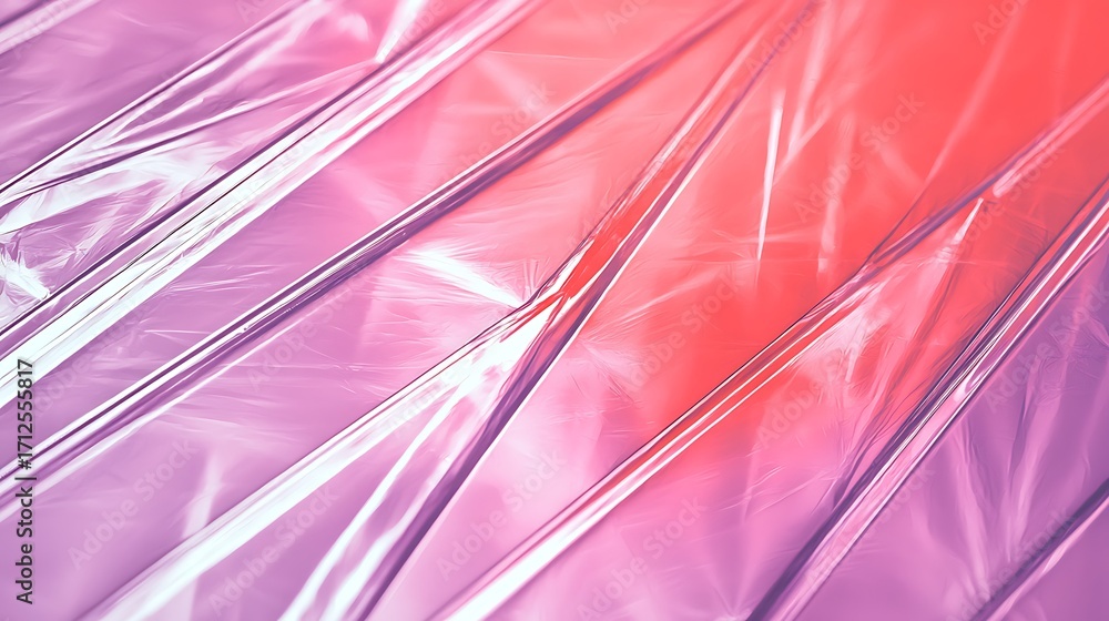 Poster abstract colorful background with smooth wrinkles and reflections on metallic foil in pink and orang