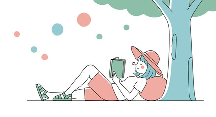 Girl Reading A Book Under A Tree: A Peaceful Moment of Literary Leisure Captured