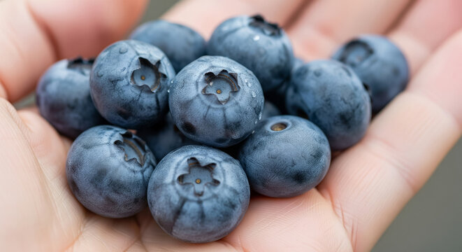 Hand Holding Fresh Blueberries Close Up - Powered by Adobe