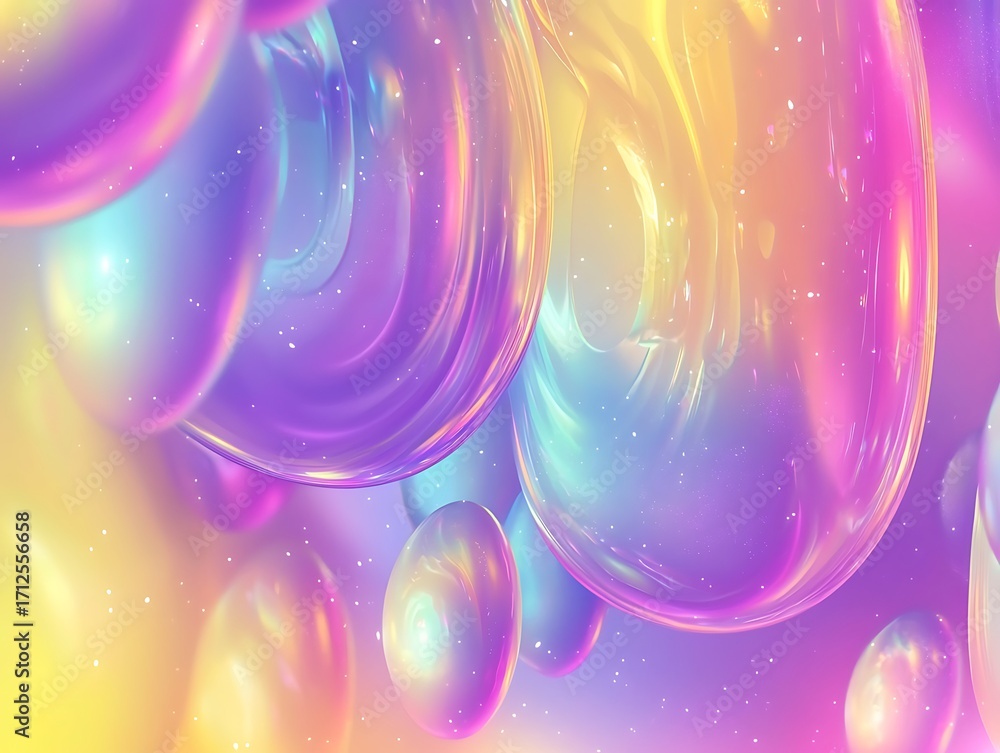 Poster abstract colorful bubbles floating in a dreamy background with soft lighting and sparkling effects f