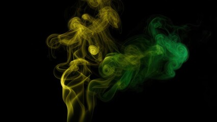 Fototapeta premium Abstract swirls of vibrant yellow and green smoke against a black background