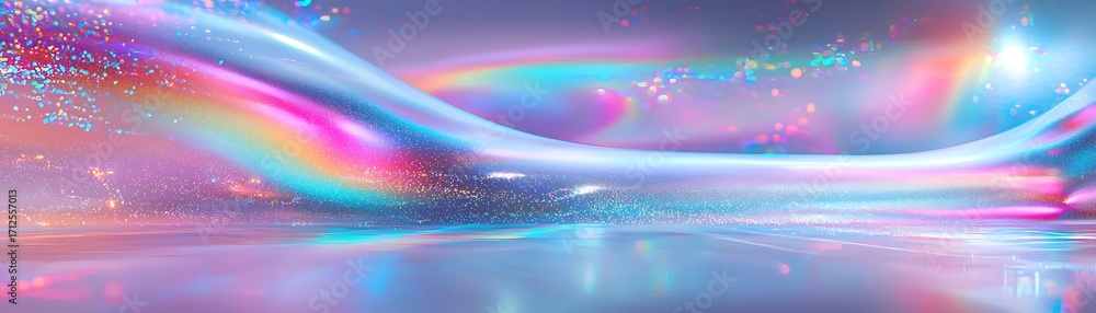 Poster abstract colorful wave pattern with soft gradients and glowing particles creating a futuristic digit