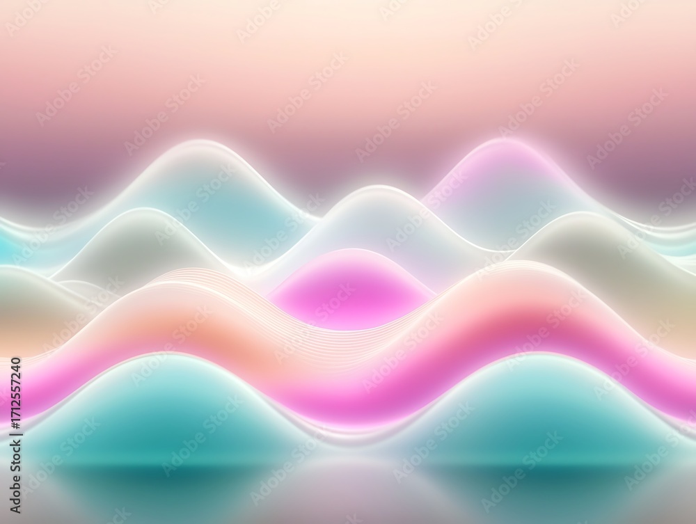 Poster soft pastel waves with gradient colors creating a serene and calming abstract background for creativ