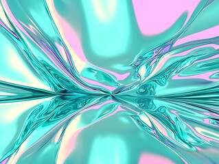 Abstract Fluid Texture in Vibrant Aqua and Soft Pink Shades with Smooth Waves and Shimmering Highlights