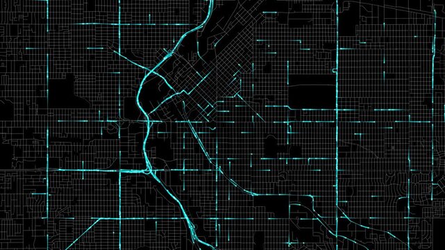 Urban Traffic Flow Map Simulation in Denver, Colorado, GPS Smart city route Transportation