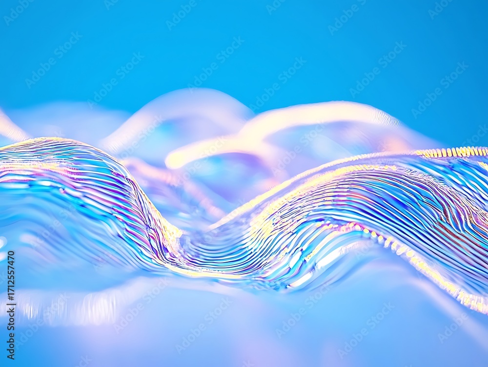 Poster abstract colorful waves with light reflections and smooth curves in a blurred blue background for cr