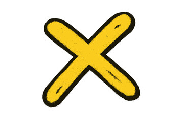 Obraz premium Graffiti spray paint X mark. Hand drawn textured yellow cross symbol. Abstract punk doodle for street art design. Wrong, no, or cancel sign. Vector cartoon illustration.