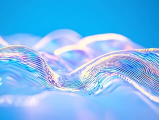 Abstract Colorful Waves with Light Reflections and Smooth Curves in a Blurred Blue Background for Creative Concepts