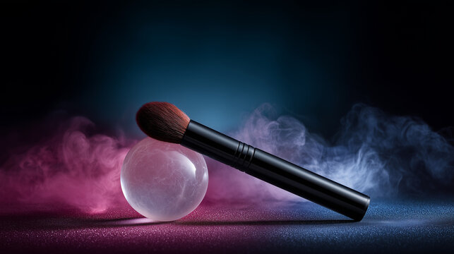 Makeup Brush on a Translucent Orb with Moody Lighting and Smoky Background