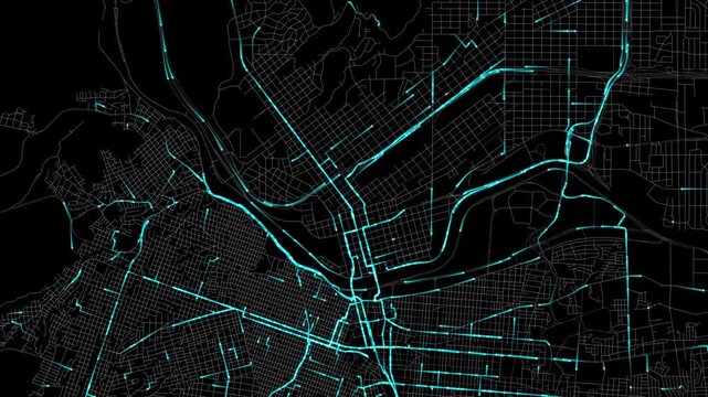 Urban Traffic Flow Map Simulation in El Paso, Texas, GPS Smart city route Transportation