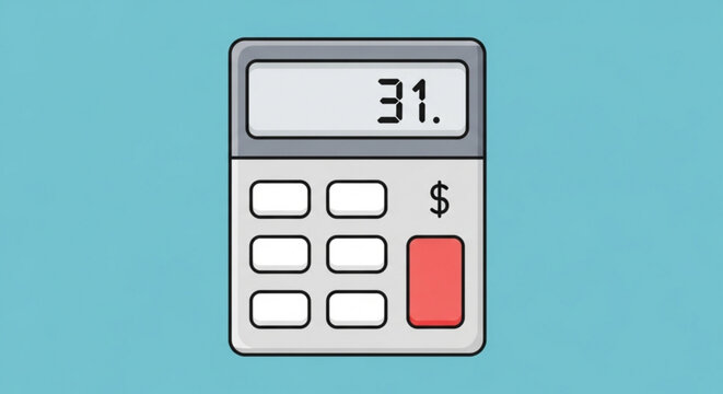 Calculator with number 31 on screen isolated on blue background, a financial tool for calculations and managing money with precision and accuracy