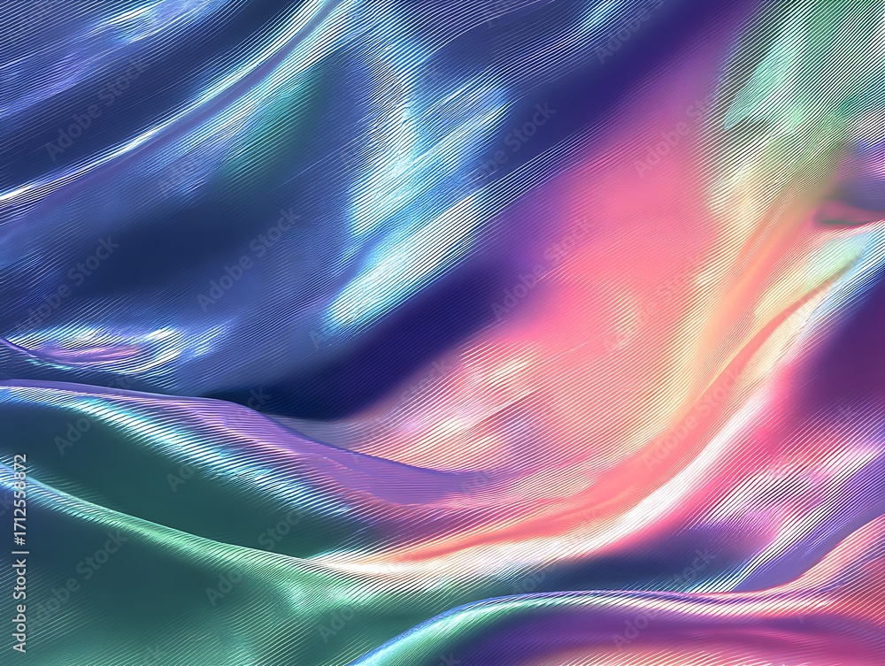 Poster vibrant iridescent textile with soft curves and smooth surface for background or fashion design proj